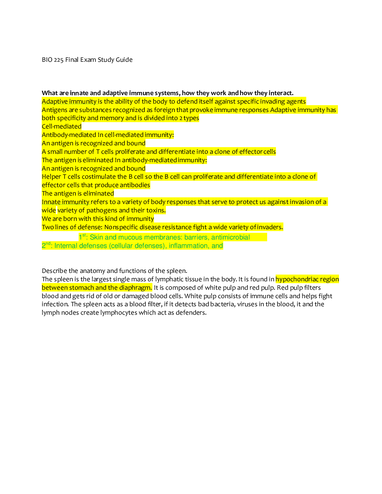 Preview image for BIO 255 Study guide with answers